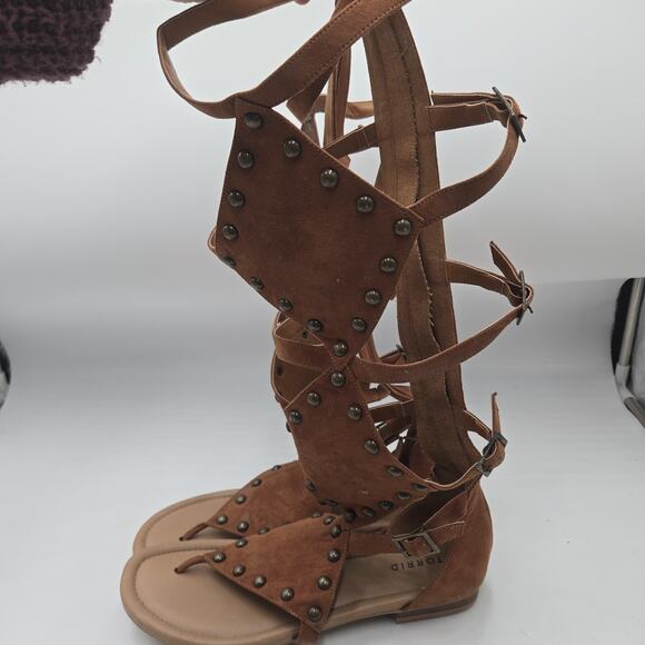 Torrid Studded Brown Gladiator Strap Sandals Wide Width Size 11W Tall Leg Zip - Picture 5 of 10